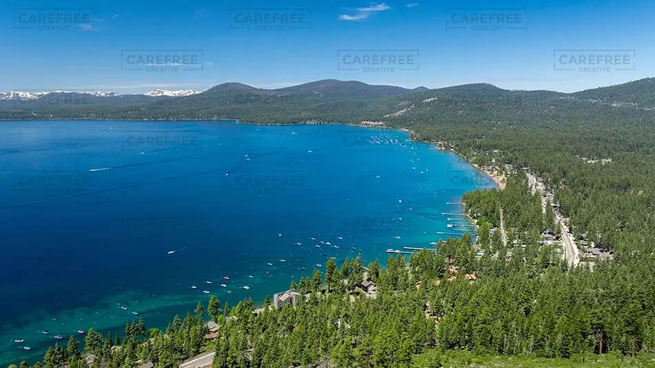 Lake Tahoe Aerial View of Clear Blue Waters, South Lake Tahoe, California · United States