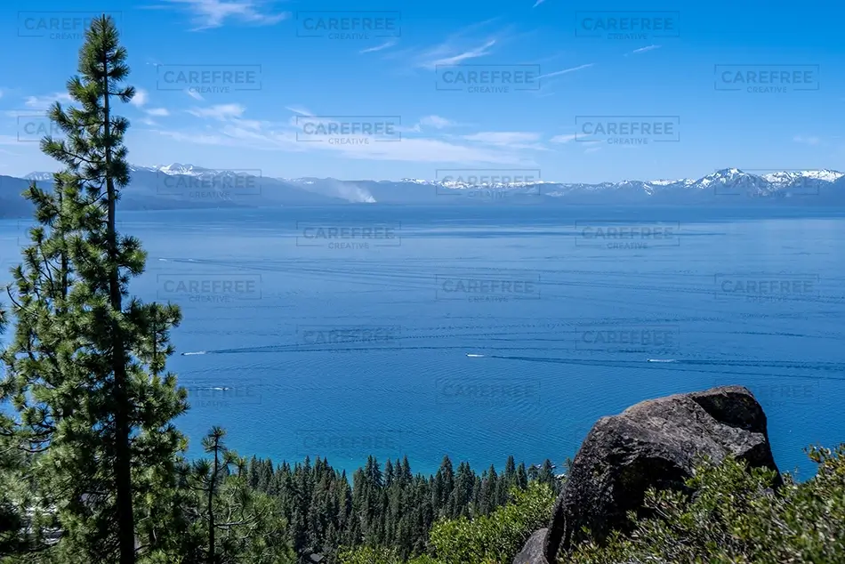 Lake Tahoe Scenic View with Pine Trees, South Lake Tahoe, California · United States