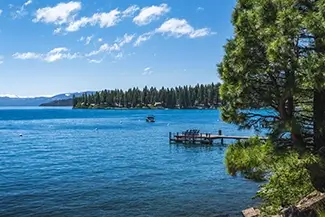 Lake Tahoe Vibrant Blue Water and Dock, South Lake Tahoe, California
