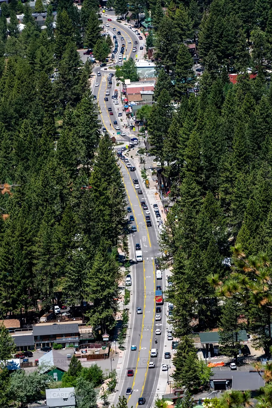 Lake Tahoe Scenic Highway with Pine Trees, South Lake Tahoe, California · United States