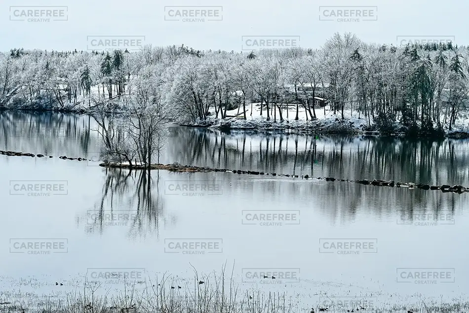 Laurel Hill Cemetery Saco River Winter Calm, Saco, Maine · United States