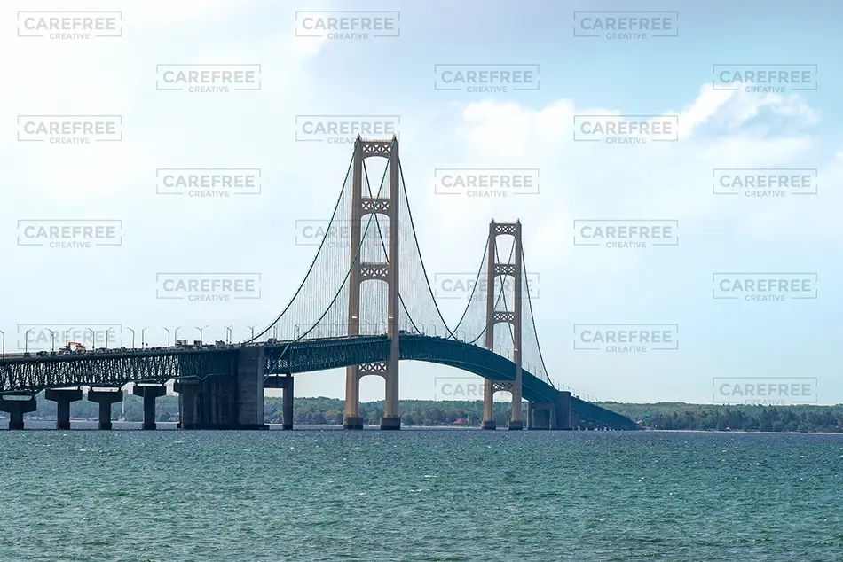 Mackinac Bridge Suspension Bridge Over Water, Mackinaw City, Michigan · United States