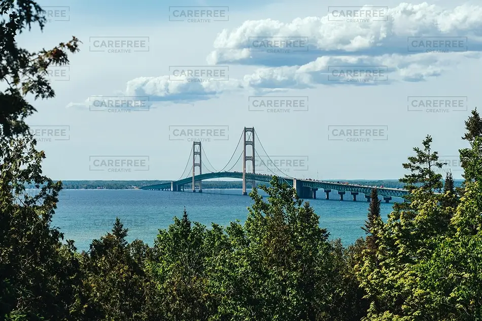 Mackinac Bridge Suspension Bridge Over Water, Mackinaw City, Michigan · United States