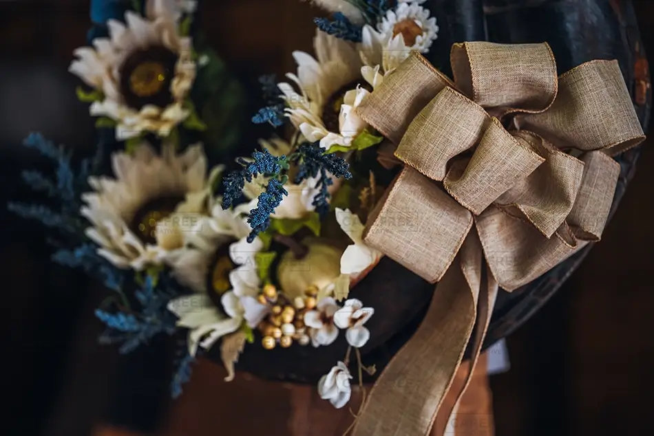Fryeburg Floral Wreath with Burlap Ribbon, Fryeburg, Maine · United States