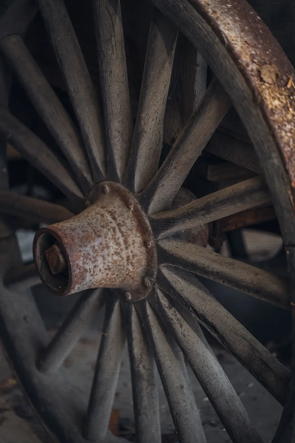 Fryeburg Fair Rustic Wooden Wagon Wheel Detail, Fryeburg, Maine · United States