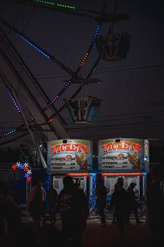 Fryeburg Fair Nighttime Ticket Booths and Ferris Wheel, Fryeburg, Maine