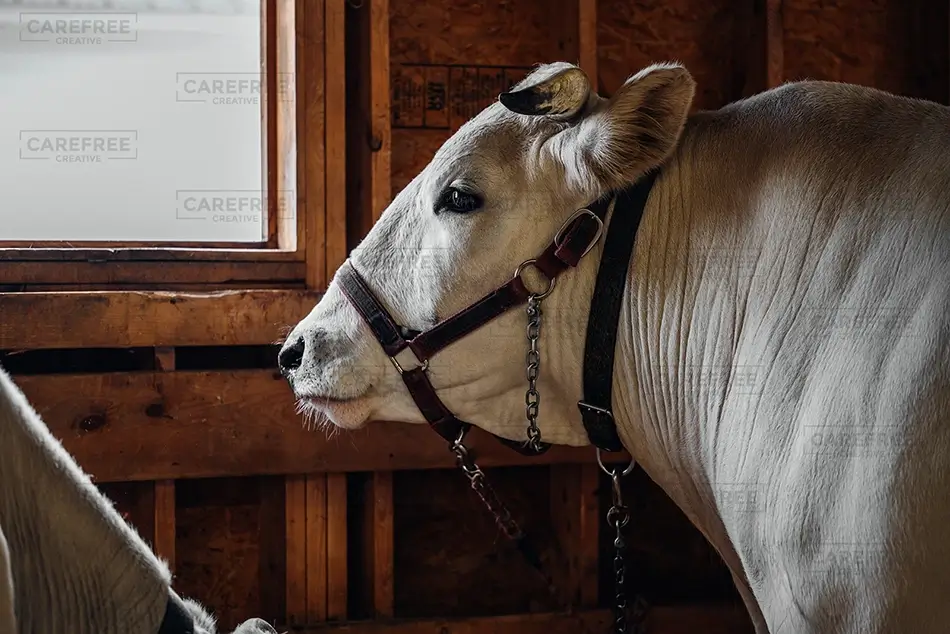 Fryeburg Fair White Cow in Barn Interior, Fryeburg, Maine · United States