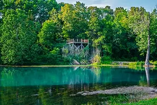 Mammoth Spring State Park Wooden Overlook Above Lake, Mammouth Spring, Arkansas