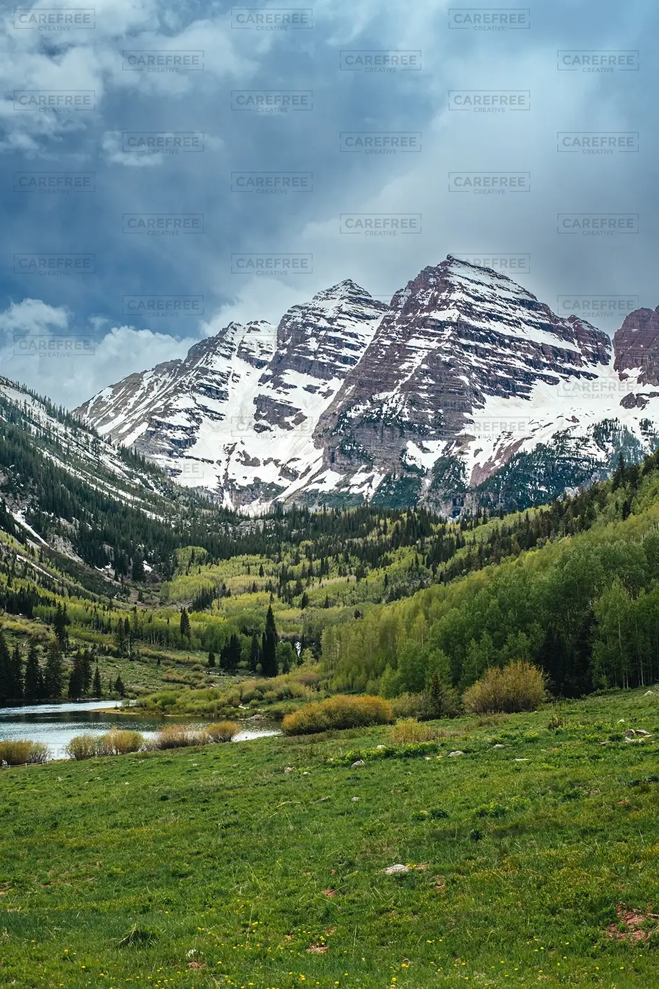 Maroon Bells Majestic Snowy Mountain Landscape, Aspen, Colorado · United States