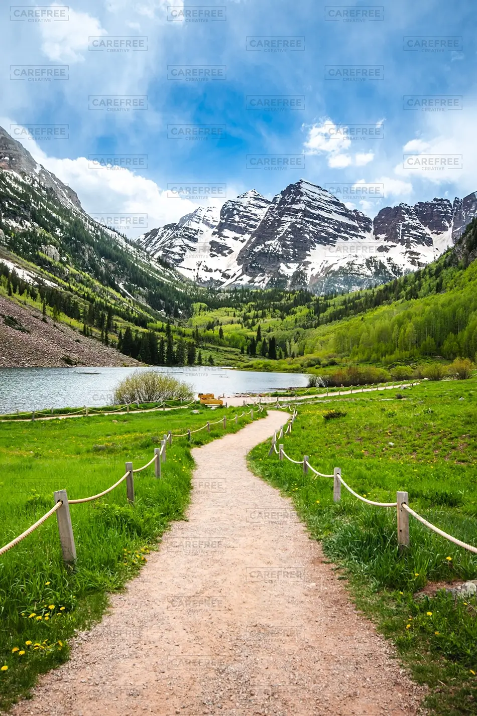 Maroon Bells Scenic Pathway Through Lush Landscape, Aspen, Colorado · United States