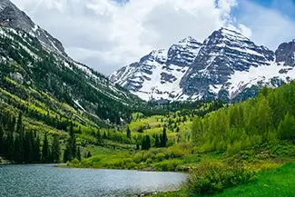 Maroon Bells Snowcapped Mountains and Lush Forest, Aspen, Colorado