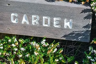Mendocino Botanical Gardens Carved Wooden Garden Sign, Fort Bragg, California