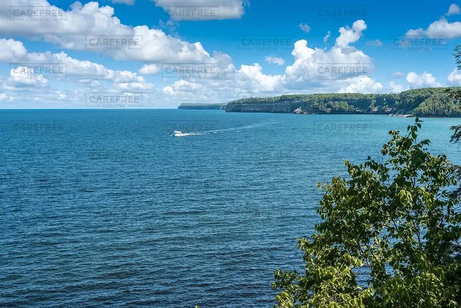 Miners Castle Rock Boat Cruising Blue Lake, Munising, Michigan · United States