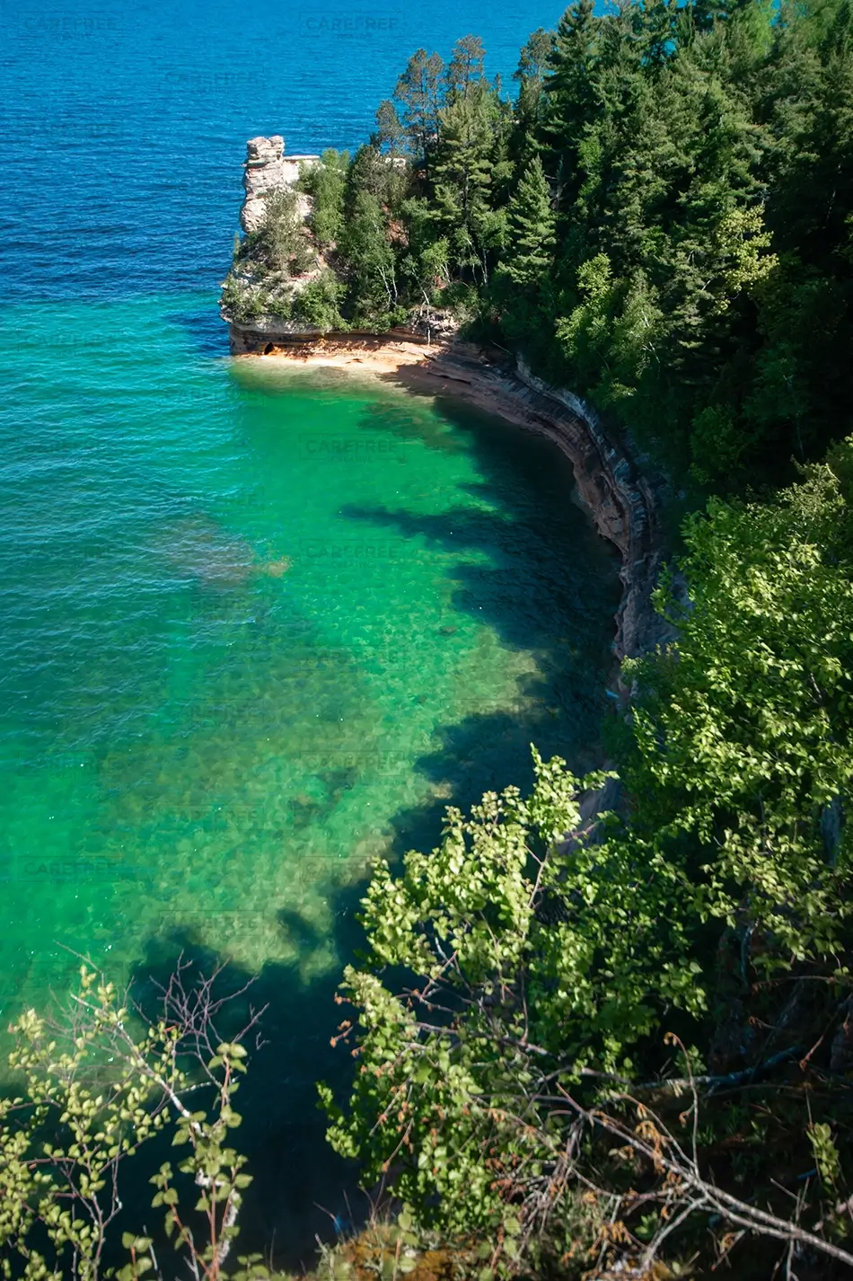 Miners Castle Rock Turquoise Shoreline Cliff, Munising, Michigan · United States