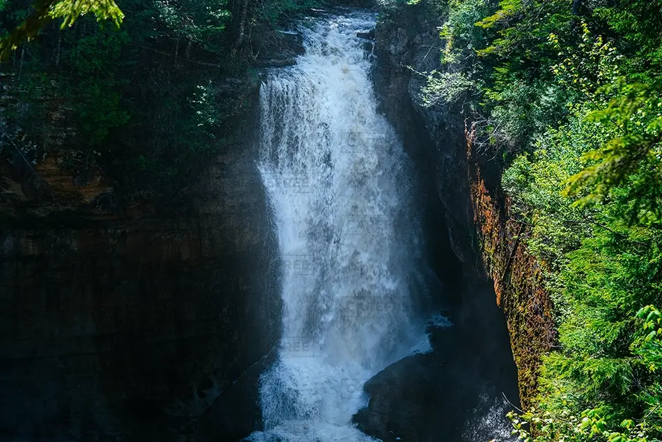 Miners Falls Cascading Waterfall Cliff, Munising Township, Michigan · United States