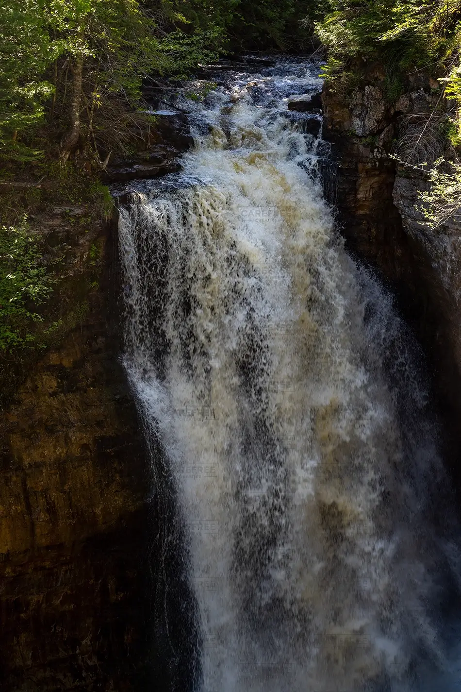 Miners Falls Rushing Waterfall Cascade, Munising Township, Michigan · United States