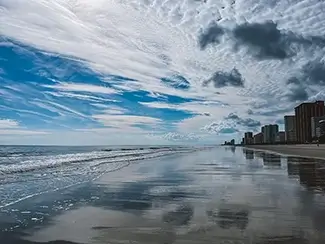 Myrtle Beach Clouds Reflected In Wet Sand, Myrtle Beach, South Carolina