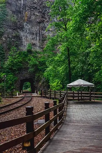 Natural Tunnel State Park Wooden Walkway with Tents, Duffield, Virginia