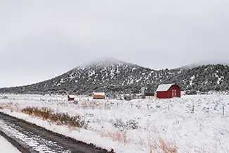 New Mexico Red Barn Winter Landscape, New Mexico