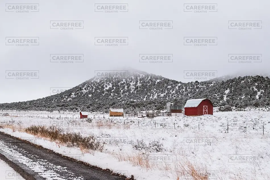 New Mexico Red Barn Winter Landscape, New Mexico · United States