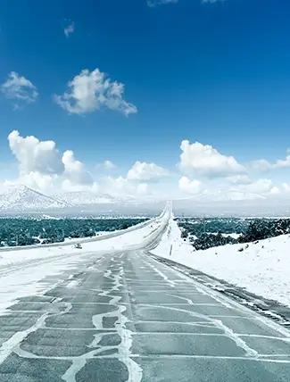 New Mexico Icy Road to Snowy Mountains, New Mexico