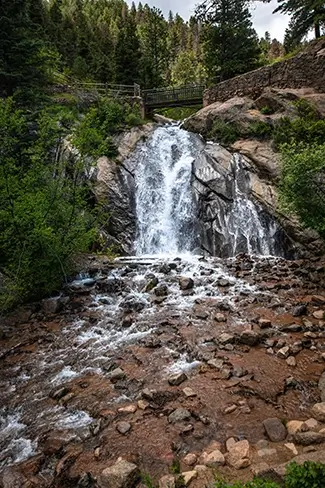 North Cheyenne Canon Park Waterfall and Stream Scene, Colorado Springs, Colorado