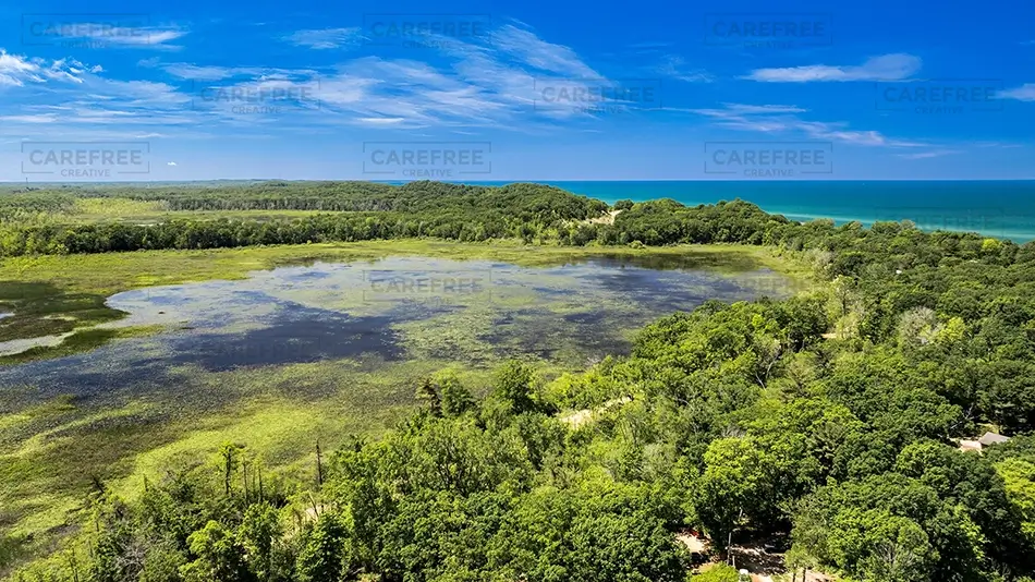 North Point County Park Aerial Wetland Marsh View, South Haven Township, Michigan · United States