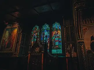Notre-Dame Basilica of Montreal Stained Glass Illumination, Montreal, Quebec