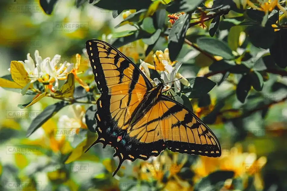 Ohiopyle State Park Tiger Swallowtail Butterfly On Honeysuckle, Ohiopyle, Pennsylvania · United States