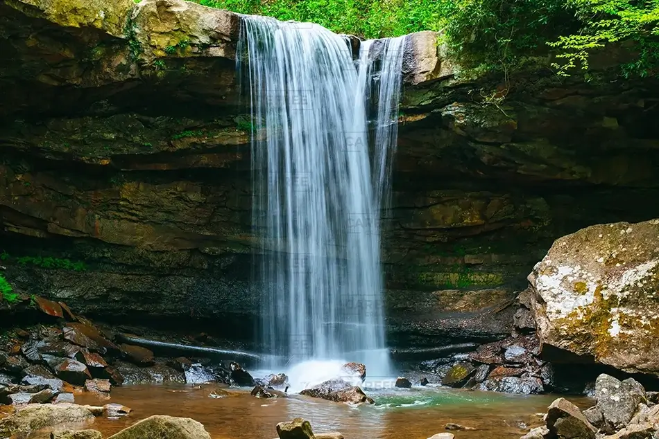 Ohiopyle State Park Veiled Waterfall Amongst the Rocks, Ohiopyle, Pennsylvania · United States