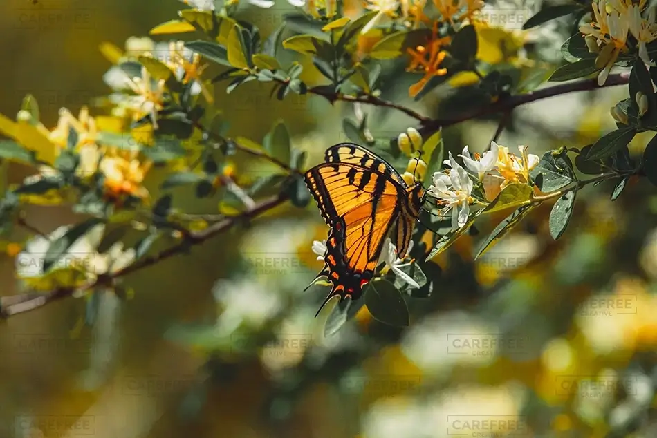 Ohiopyle State Park Tiger Swallowtail Butterfly On Golden Honeysuckle, Ohiopyle, Pennsylvania · United States