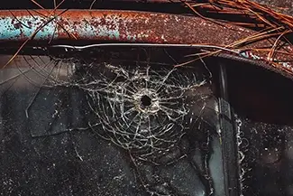 Old Car City USA Shattered Bullet Hole Glass Window, White, Georgia