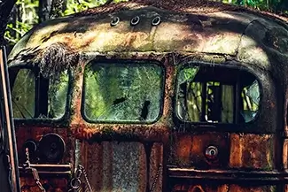 Old Car City USA Rusty Bus in the Woods, White, Georgia
