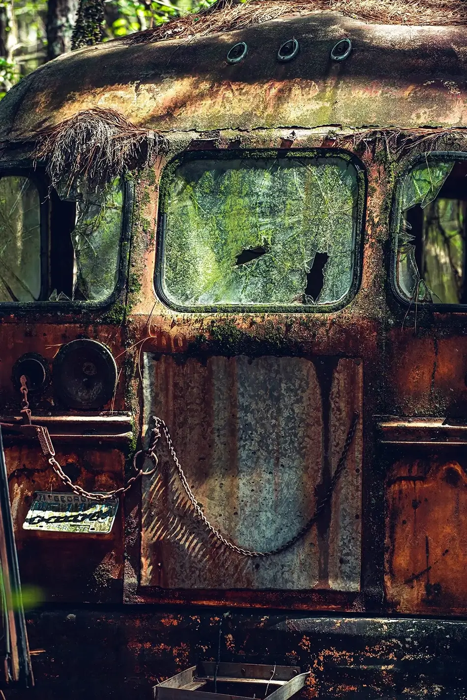 Old Car City USA Rusty Bus Abandoned, White, Georgia · United States