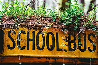 Old Car City USA Overgrown School Bus, White, Georgia