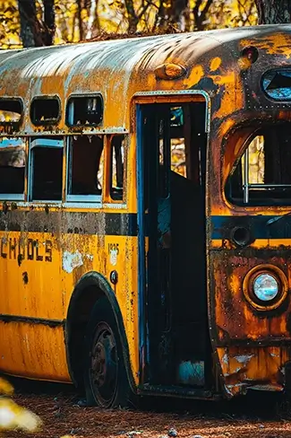 Old Car City USA Deserted Yellow School Bus, White, Georgia