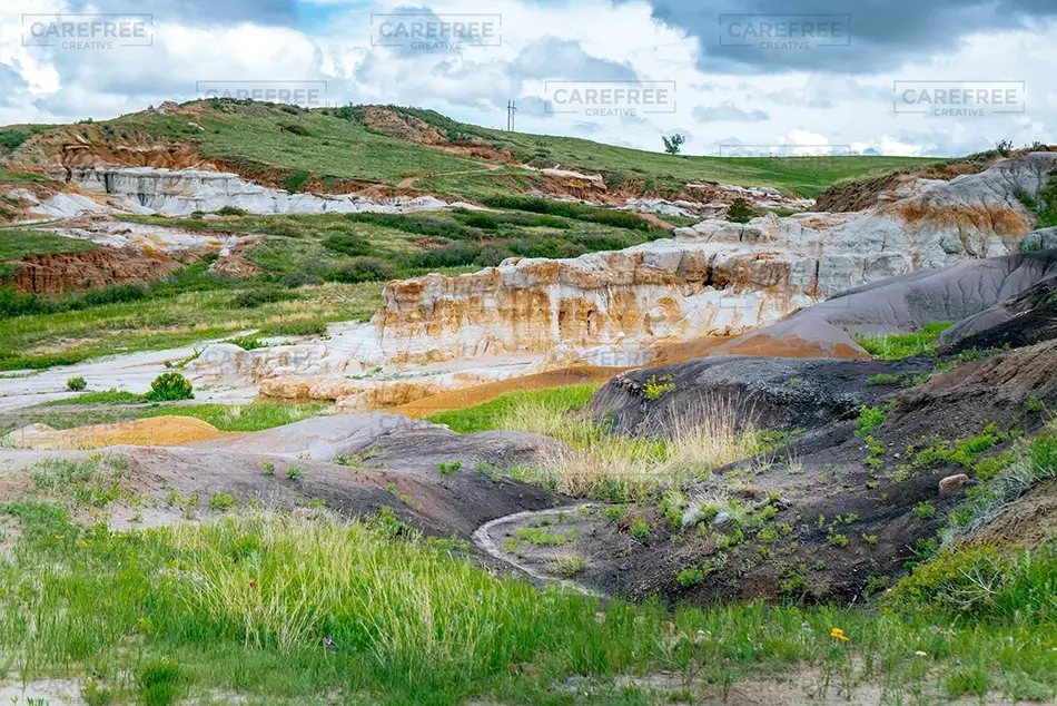 Paint Mines Interpretive Park Colorful Landscape with Grass and Hills, Calhan, Colorado · United States