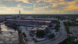 Pepperell Mills Saco Sunset Aerial View, Saco, Maine