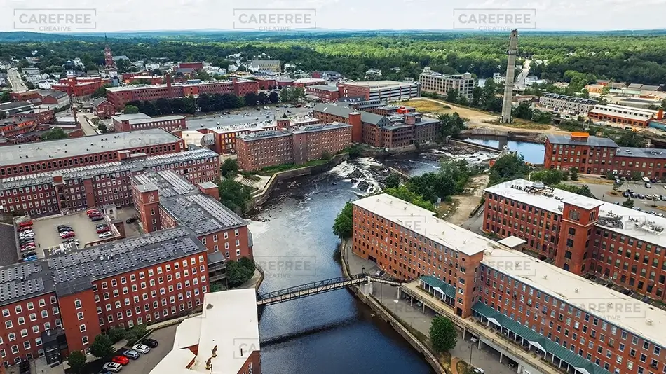 Pepperell Mills Saco Aerial Perspective, Saco, Maine · United States