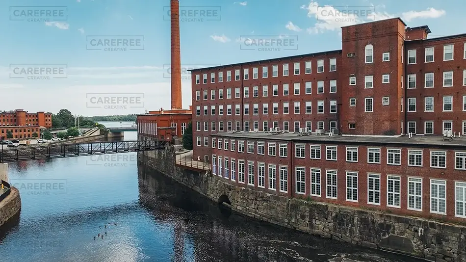 Pepperell Mills Saco Chimney and River, Saco, Maine · United States