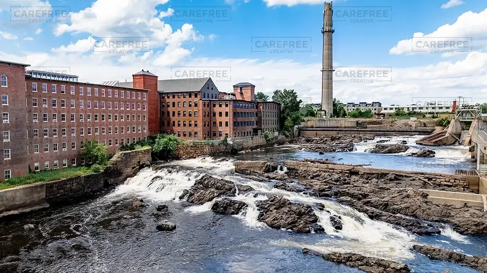 Pepperell Mills Saco Waterfall and Mill, Saco, Maine · United States