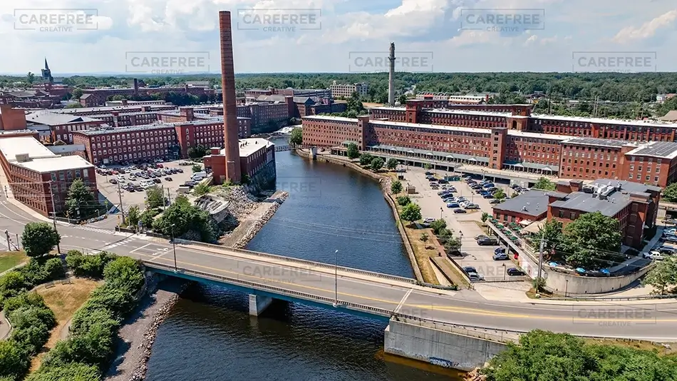 Pepperell Mills Saco Expansive Aerial Mill, Saco, Maine · United States