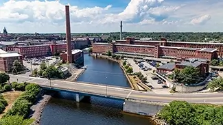 Pepperell Mills Saco Bridge and Mill Aerial Scene, Saco, Maine