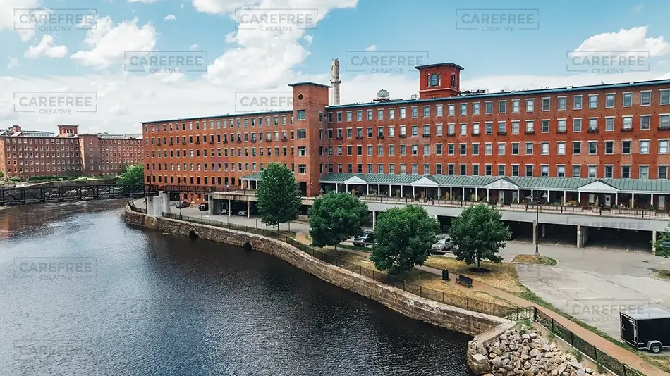 Pepperell Mills Saco Reflections in the River, Saco, Maine · United States