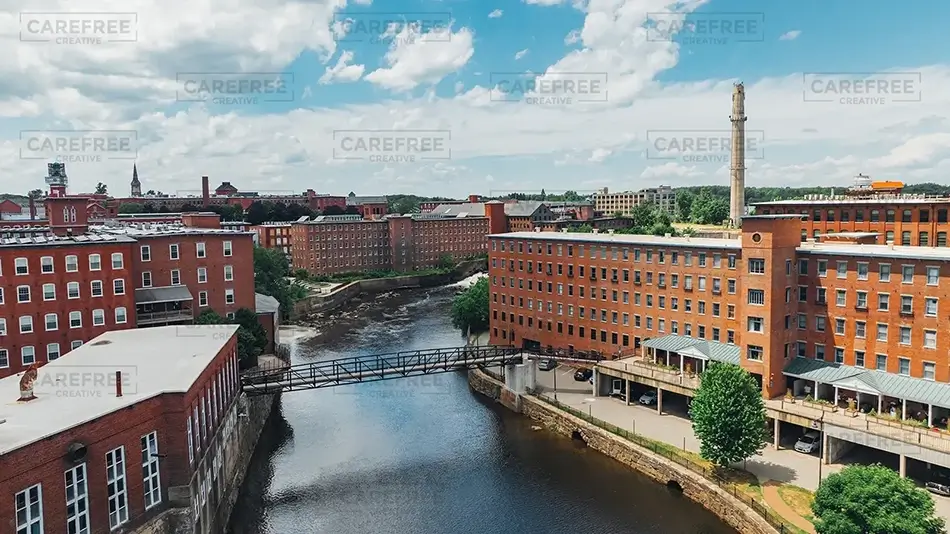 Pepperell Mills Saco Buildings by the River, Saco, Maine · United States