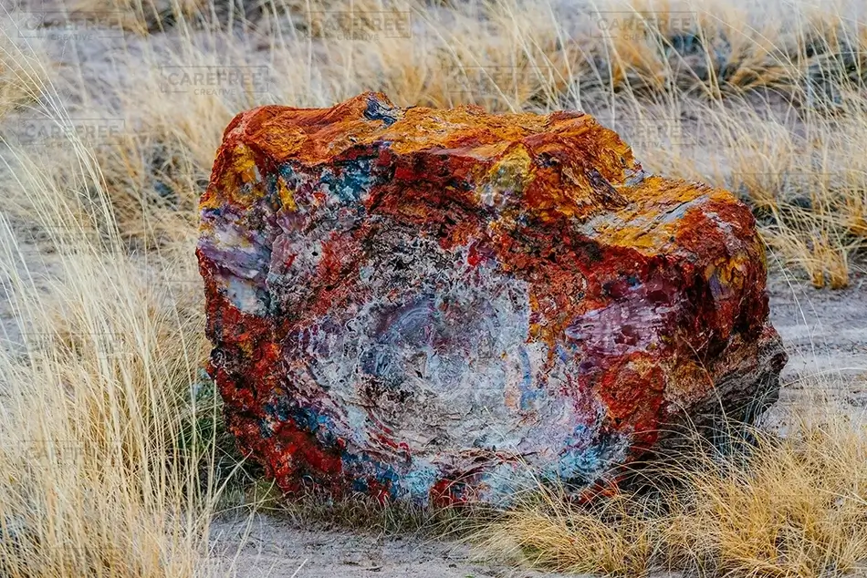 Petrified Forest National Park Vibrant Petrified Wood on Grassland, Arizona · United States
