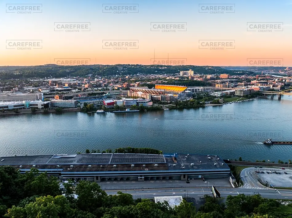 Point Of View Pittsburgh Urban Skyline Over River, Pittsburgh, Pennsylvania · United States