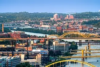 Point Of View Pittsburgh Cityscape With Bridges, Pittsburgh, Pennsylvania