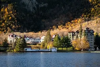 Quebec Lakefront Hotel in Autumn, Quebec