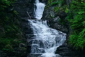 Raymondskill Falls Serene Waterfall with Lush Greenery, Milford, Pennsylvania